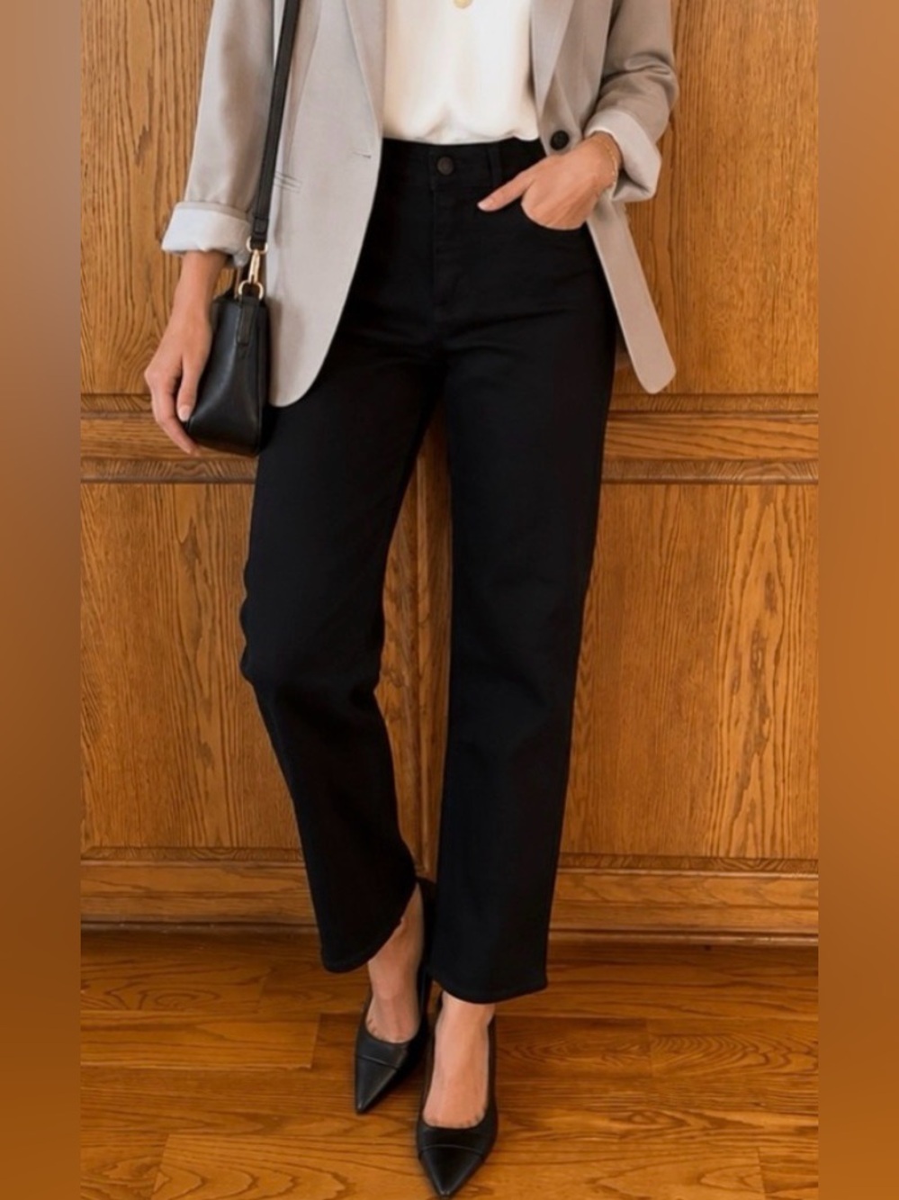 NYDJ High Rise Straight Lift & Tuck Cool Embrace Black Pants 8P Petite